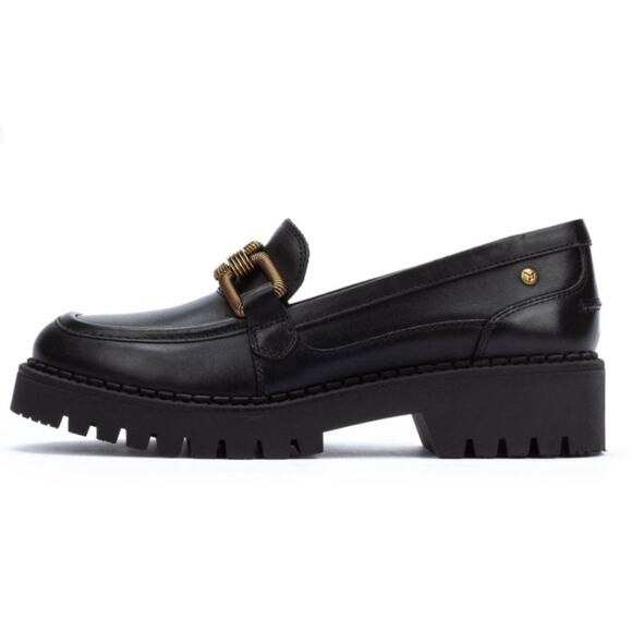PIKOLINOS Women Aviles Platform Loafer EU 39 US 8.5 Black Leather Chain Link NIB - Picture 2 of 13